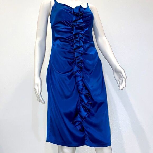 Susana Monaco Sleeveless Silk Blur Gathered Ruffle Cocktail Dress In Blue - Picture 6 of 16
